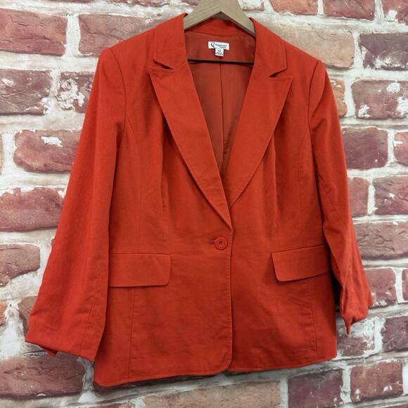 Vintage Chadwick's Blazer Women's 14P Orange Linen Blend Casual Career Jacket - Picture 2 of 9